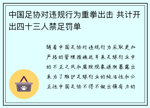 中国足协对违规行为重拳出击 共计开出四十三人禁足罚单